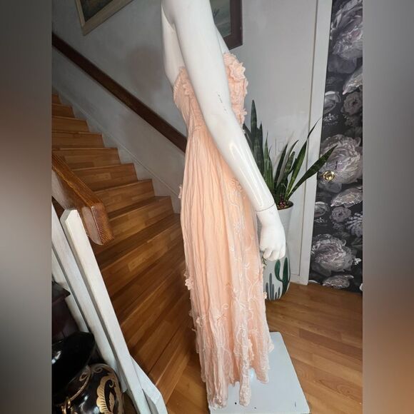 Free People Rosa Floral Appliqué Maxi Dress Gown Pale Peach/  Size S - Picture 6 of 10